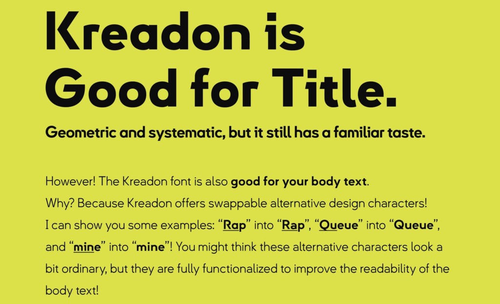 Текст, оформленный шрифтом Kreadon